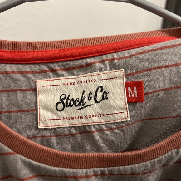 Stock & Co. Grey And Pink Striped Crew Neck T-shirt Womens Medium 100% Cotton - Picture 4 of 5